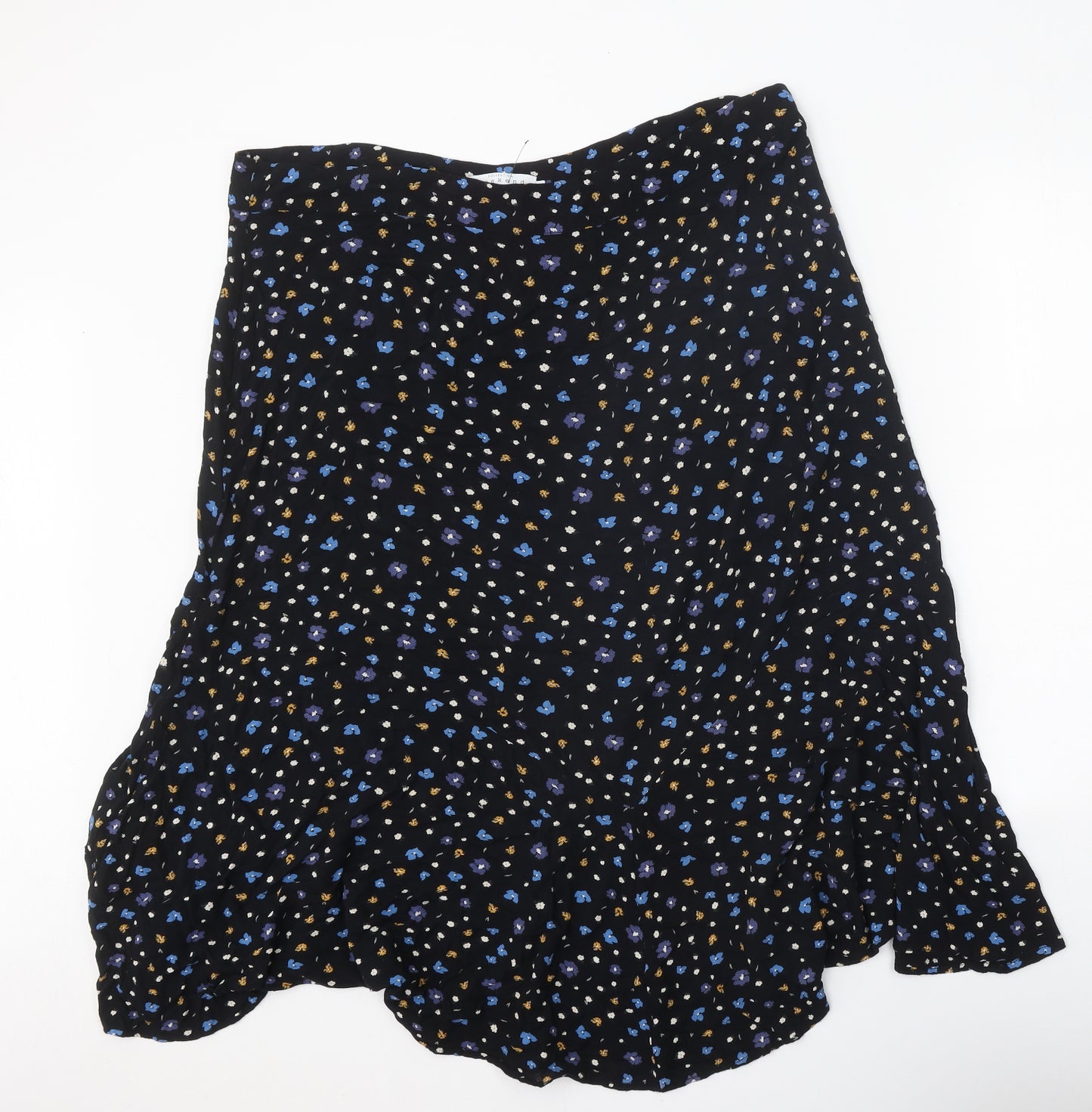 John Lewis Womens Black Floral Viscose Swing Skirt Size 18 Zip