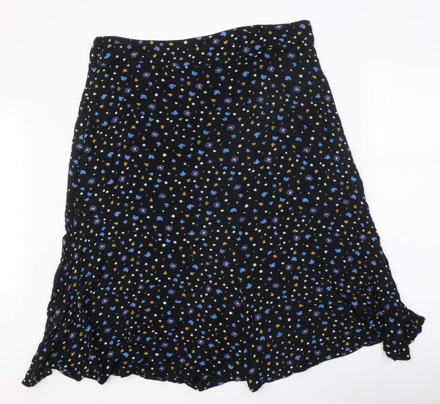John Lewis Womens Black Floral Viscose Swing Skirt Size 18 Zip