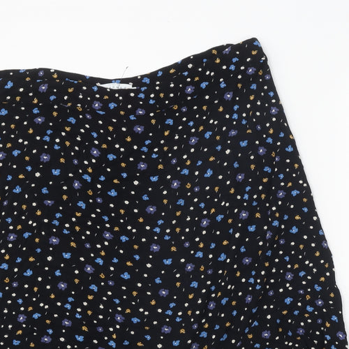 John Lewis Womens Black Floral Viscose Swing Skirt Size 18 Zip