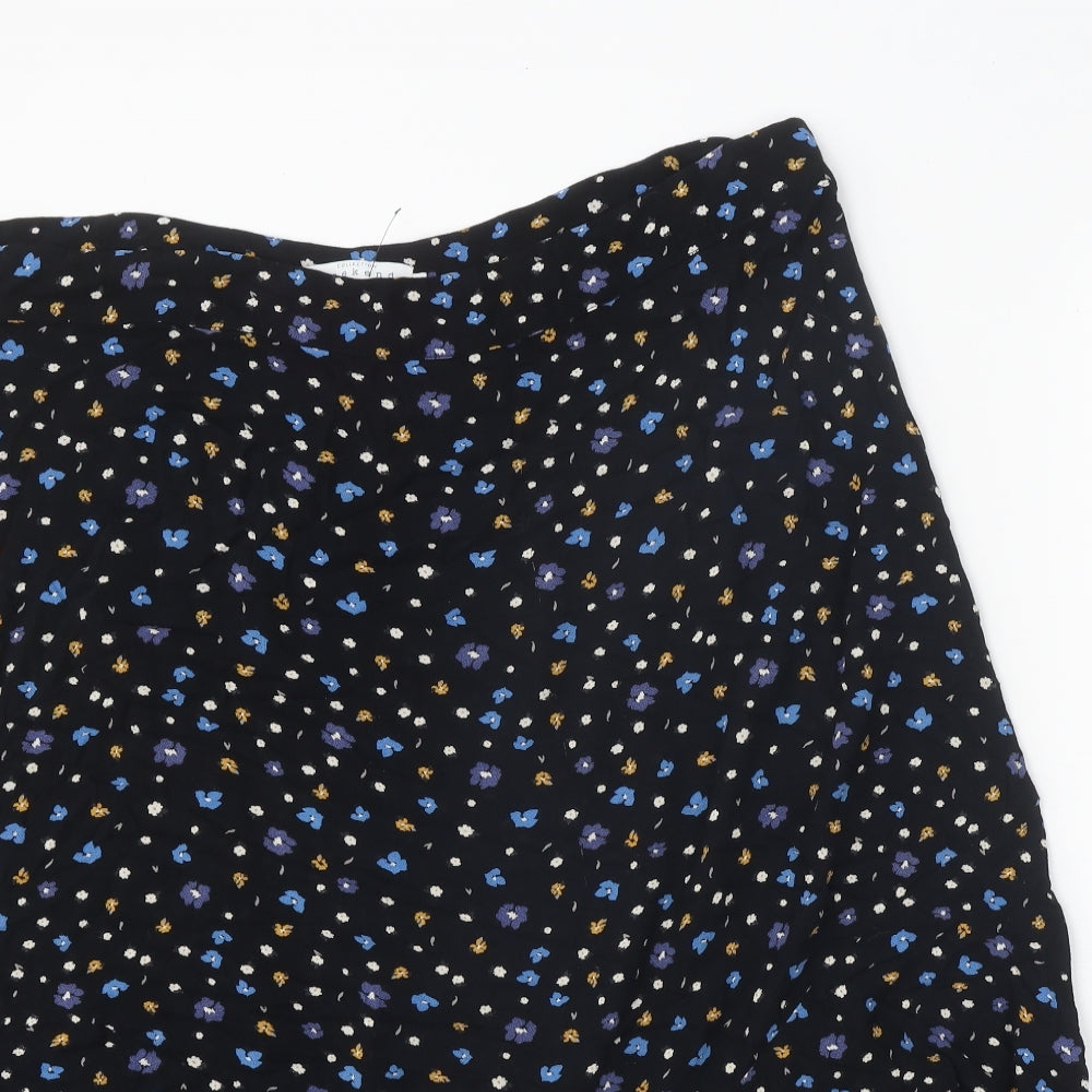 John Lewis Womens Black Floral Viscose Swing Skirt Size 18 Zip