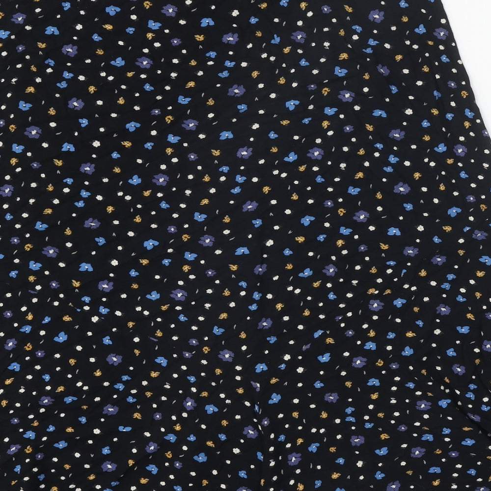 John Lewis Womens Black Floral Viscose Swing Skirt Size 18 Zip