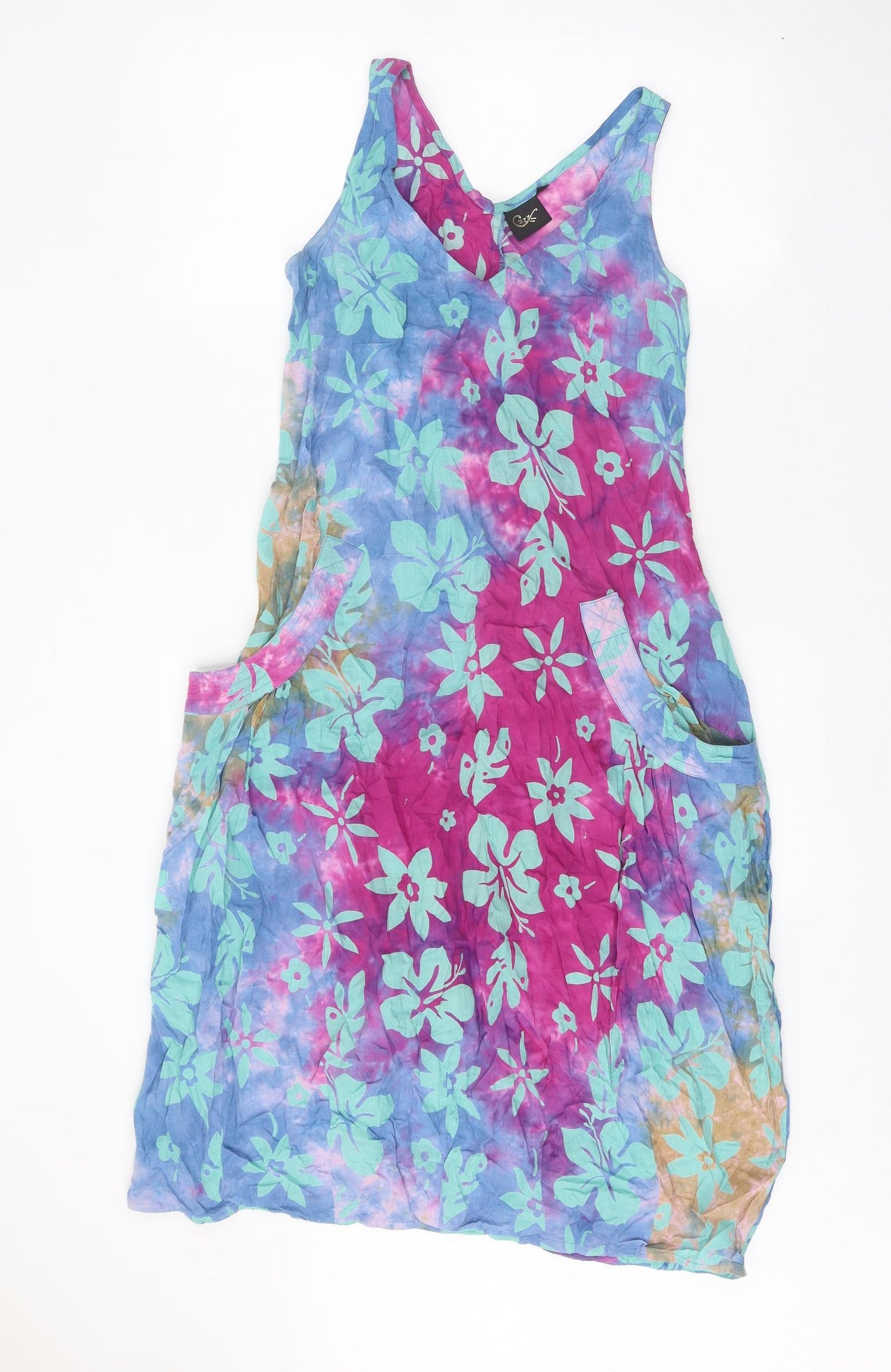 Cazz Womens Multicoloured Floral Polyester Tank Dress Size M V-Neck Pullover