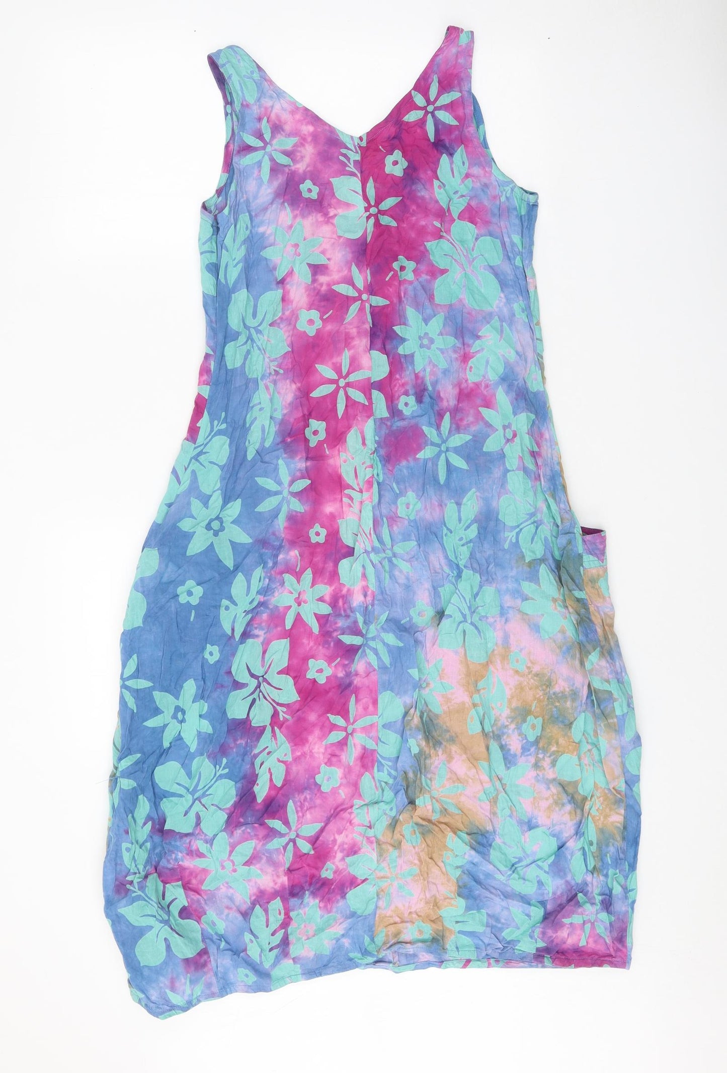 Cazz Womens Multicoloured Floral Polyester Tank Dress Size M V-Neck Pullover