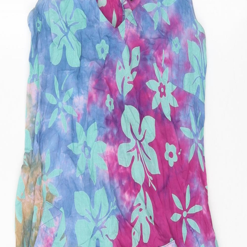 Cazz Womens Multicoloured Floral Polyester Tank Dress Size M V-Neck Pullover