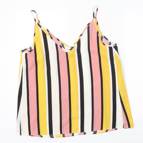 Papaya Womens Multicoloured Striped Polyester Basic Tank Size 14 V-Neck