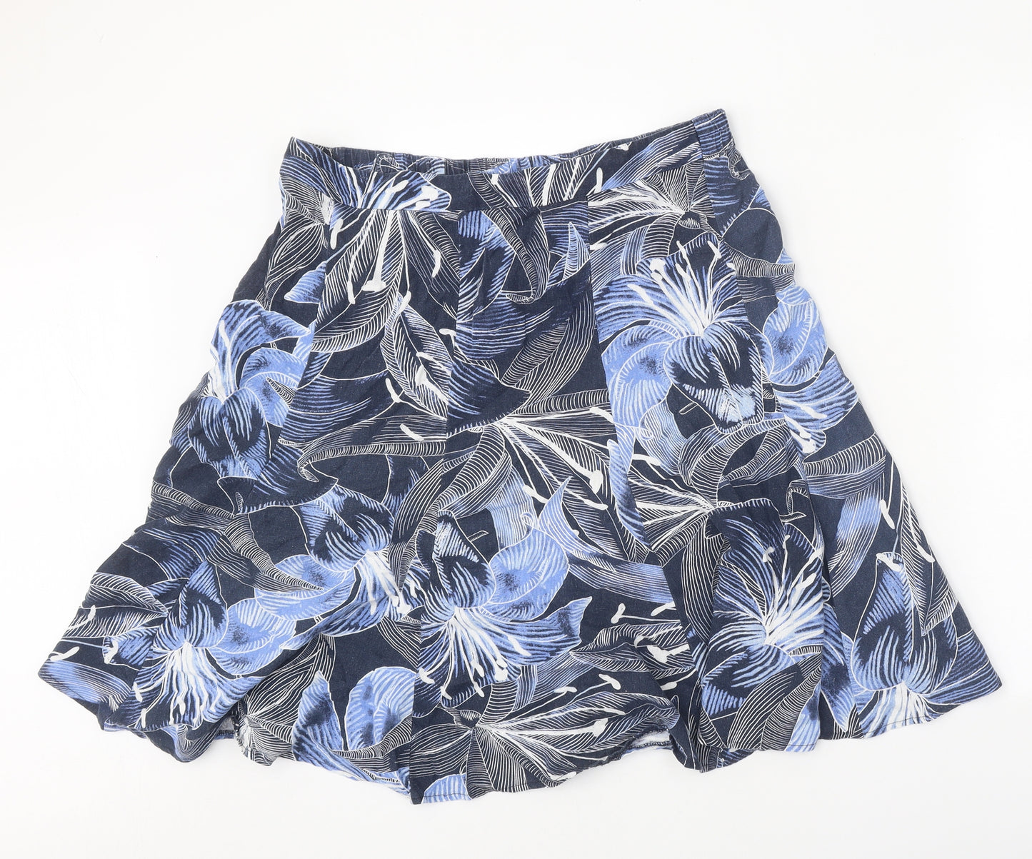 Bonmarché Womens Blue Floral Linen Swing Skirt Size 16
