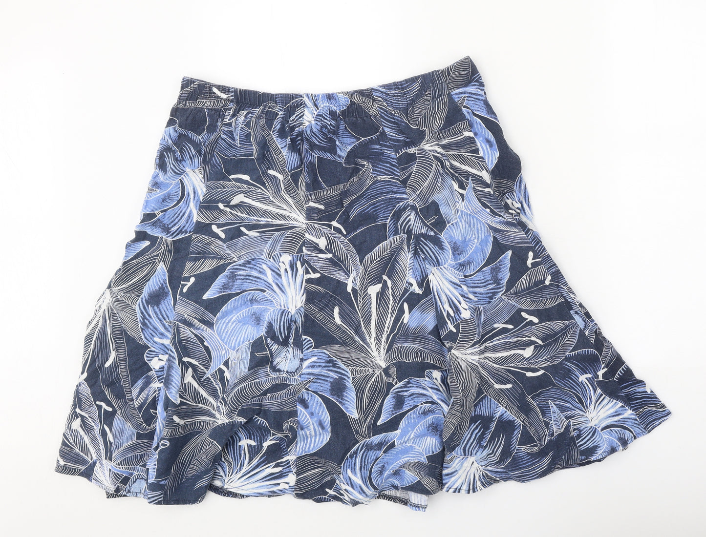 Bonmarché Womens Blue Floral Linen Swing Skirt Size 16