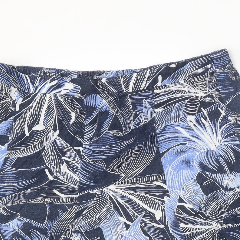 Bonmarché Womens Blue Floral Linen Swing Skirt Size 16