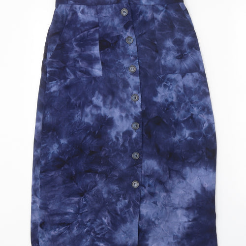 Dorothy Perkins Womens Blue Geometric Polyester Straight & Pencil Skirt Size 10 Button