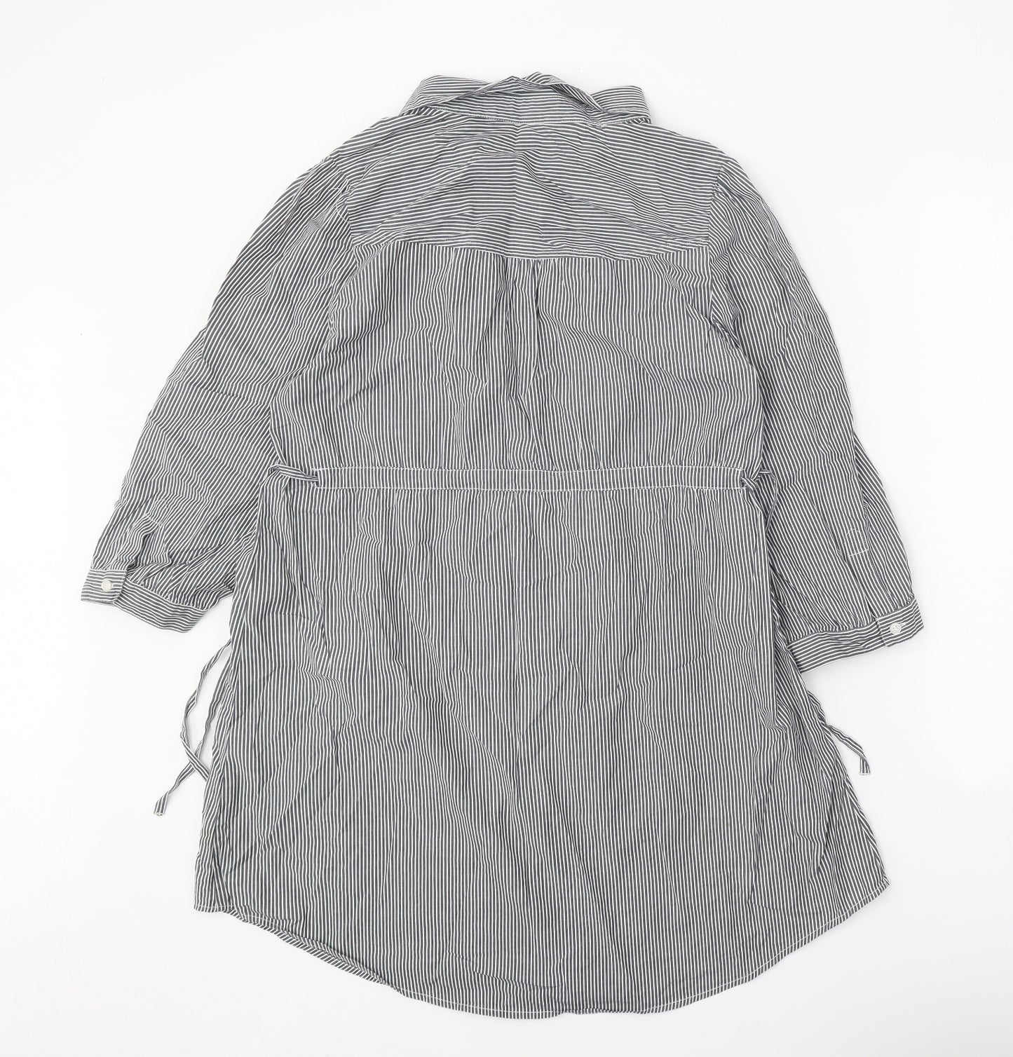 H&M Womens Grey Striped Cotton Shirt Dress Size 16 Collared Button