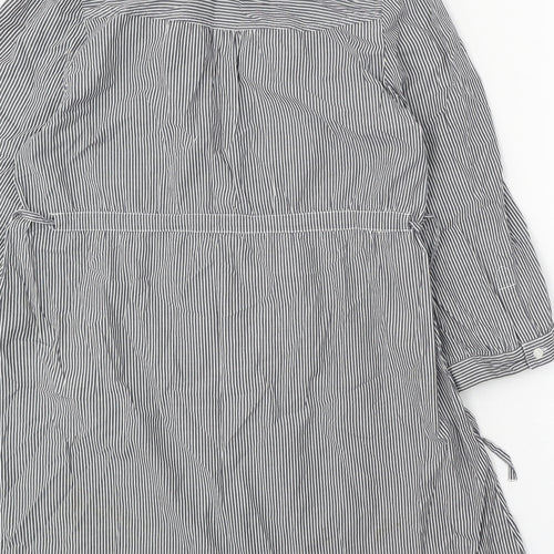 H&M Womens Grey Striped Cotton Shirt Dress Size 16 Collared Button
