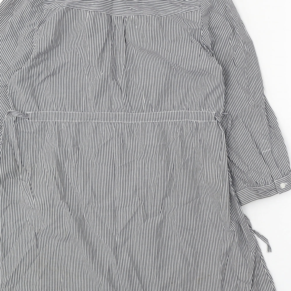 H&M Womens Grey Striped Cotton Shirt Dress Size 16 Collared Button
