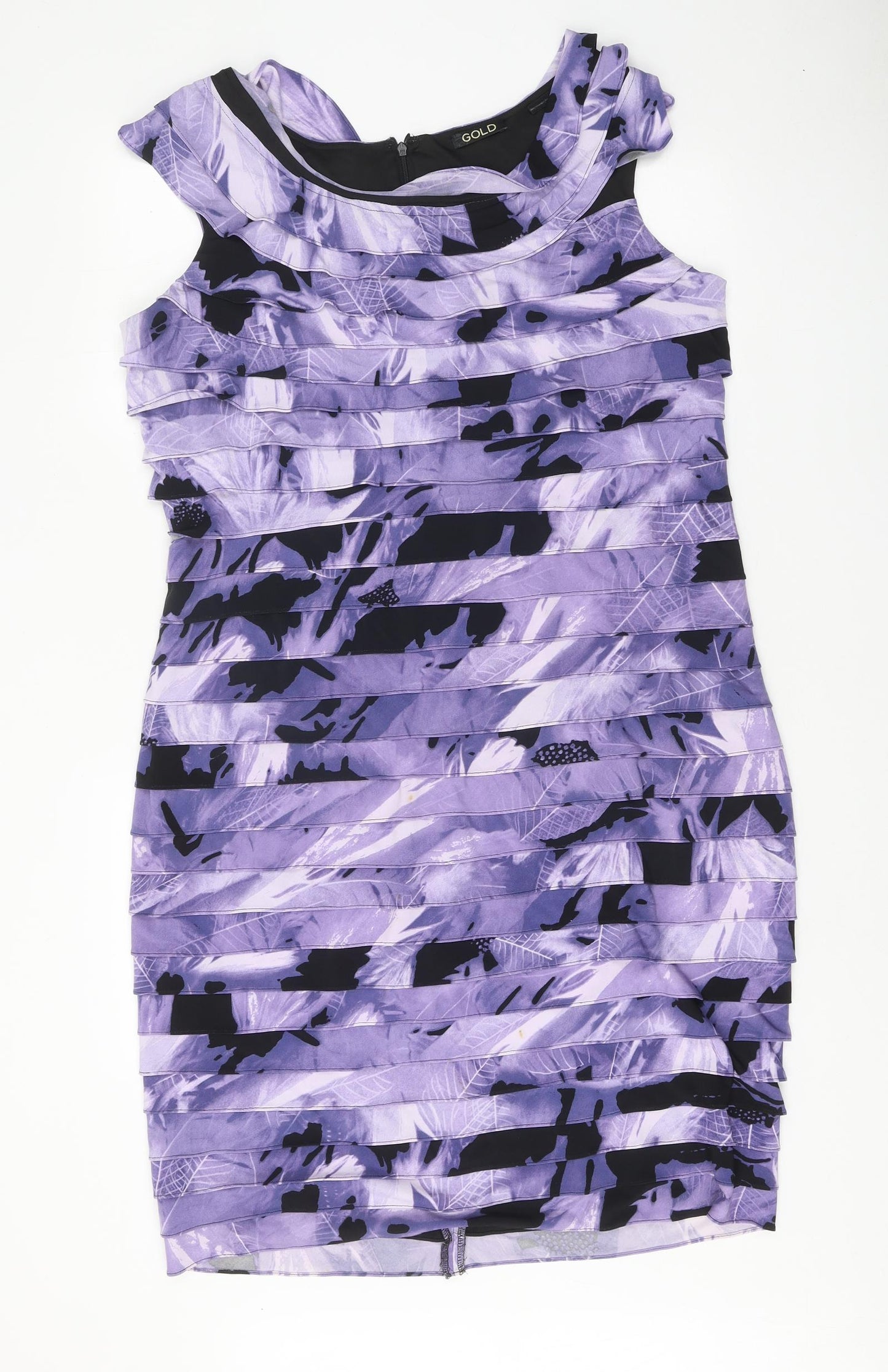 Gold Womens Purple Geometric Polyester A-Line Size 18 Round Neck Zip