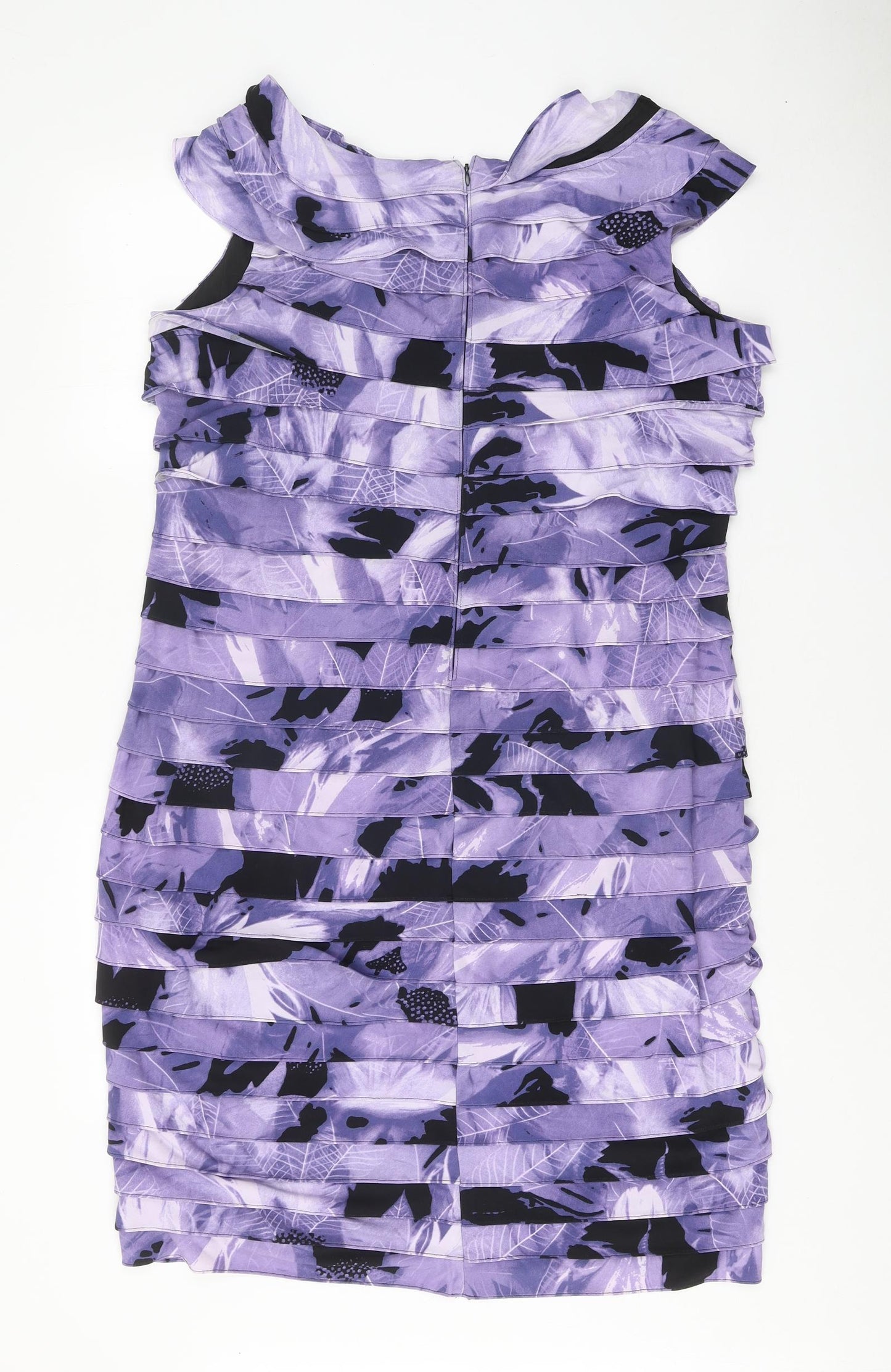 Gold Womens Purple Geometric Polyester A-Line Size 18 Round Neck Zip