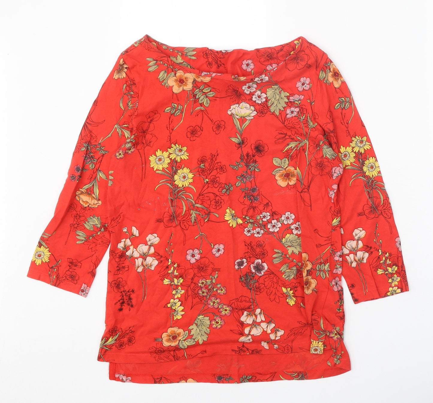 NEXT Womens Red Floral 100% Cotton Basic Blouse Size 10 Boat Neck