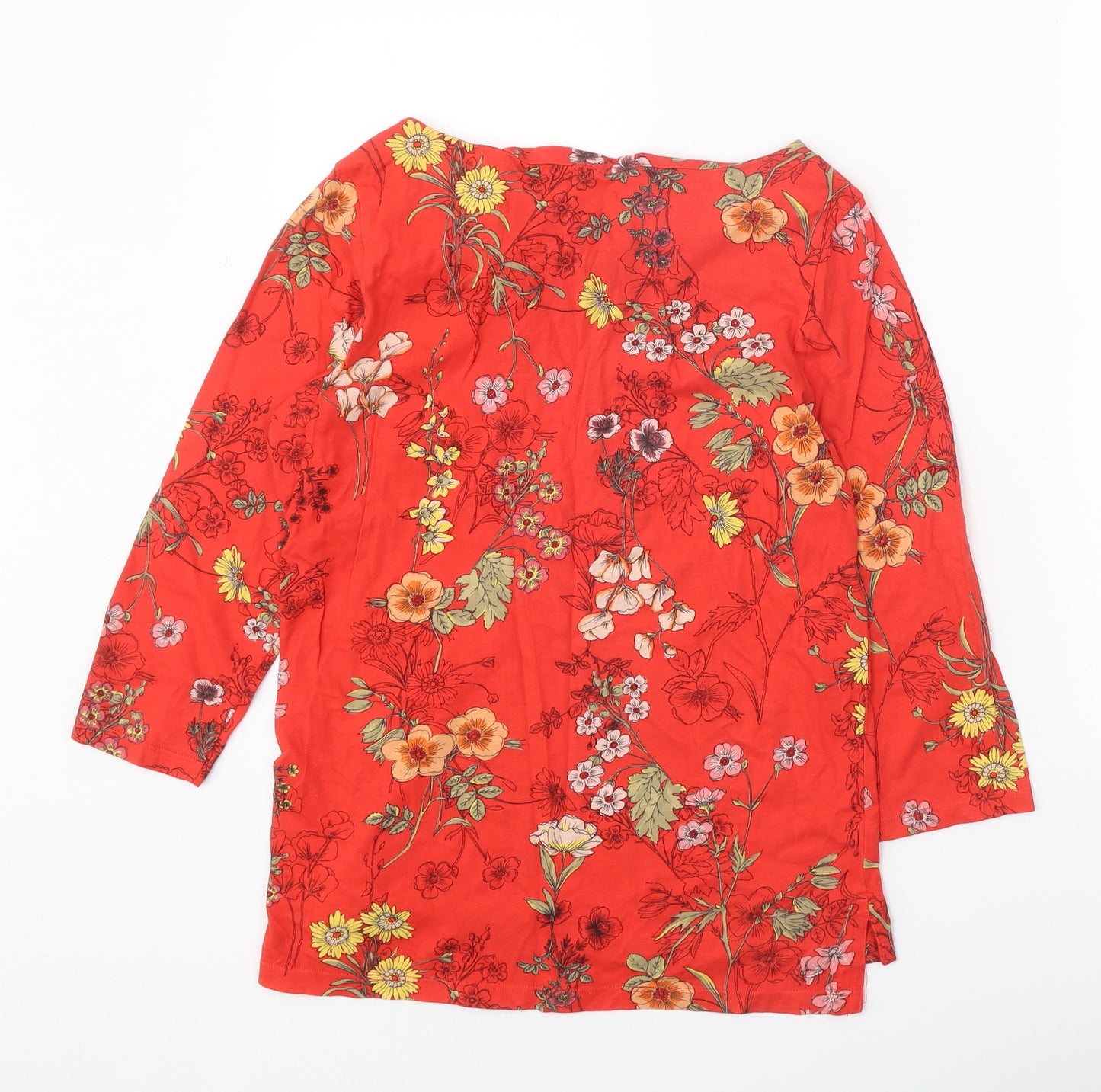 NEXT Womens Red Floral 100% Cotton Basic Blouse Size 10 Boat Neck