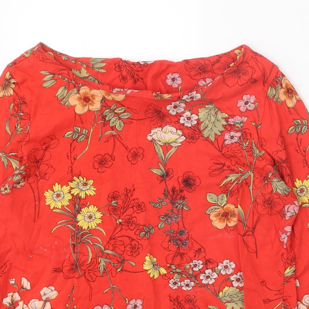 NEXT Womens Red Floral 100% Cotton Basic Blouse Size 10 Boat Neck