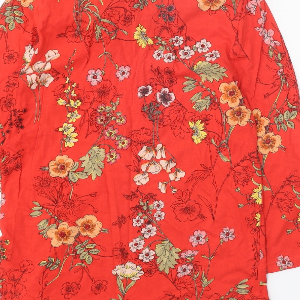 NEXT Womens Red Floral 100% Cotton Basic Blouse Size 10 Boat Neck
