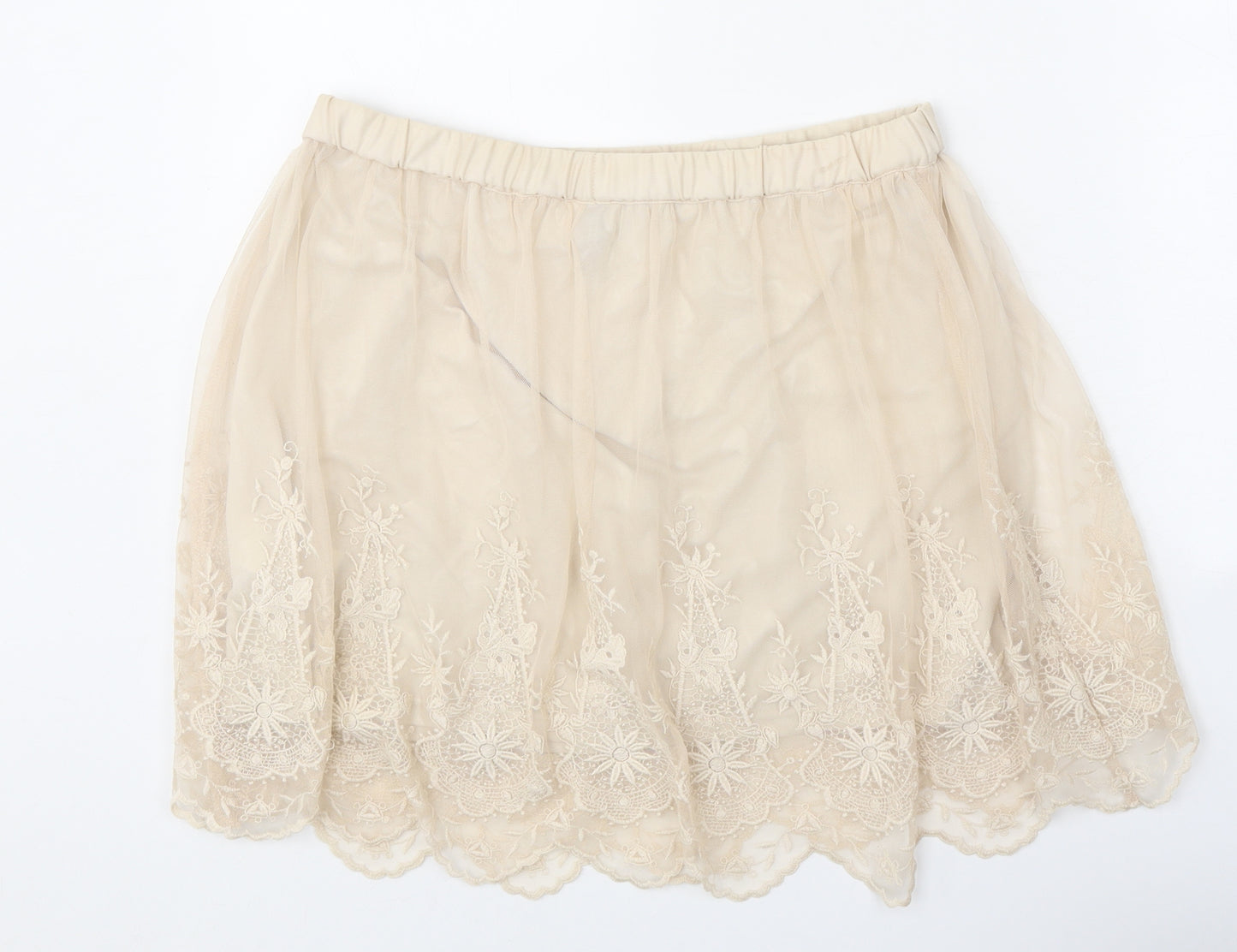 Divided Womens Beige Floral Polyester Skater Skirt Size 14