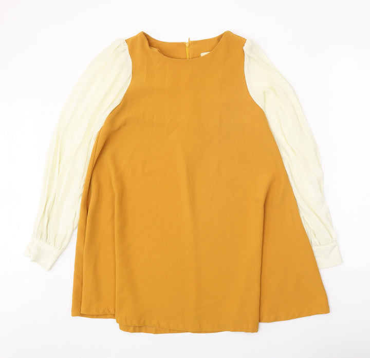 Mina UK Womens Orange Polyester Shift Size 8 Round Neck Zip