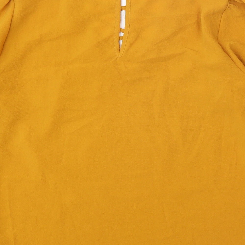 Papaya Womens Yellow Polyester Basic Blouse Size 14 V-Neck
