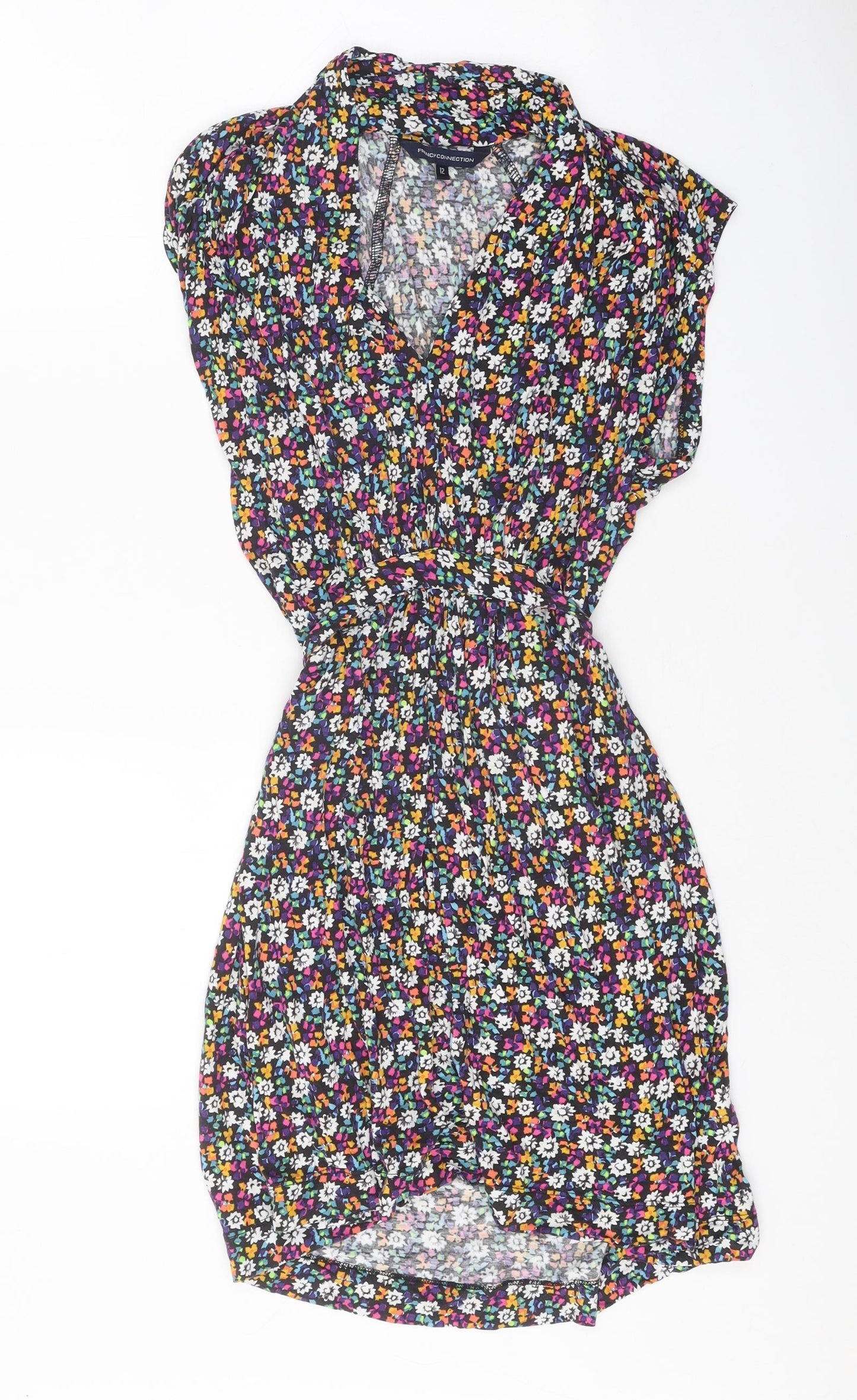 French Connection Womens Multicoloured Floral Viscose Shirt Dress Size 12 V-Neck Tie