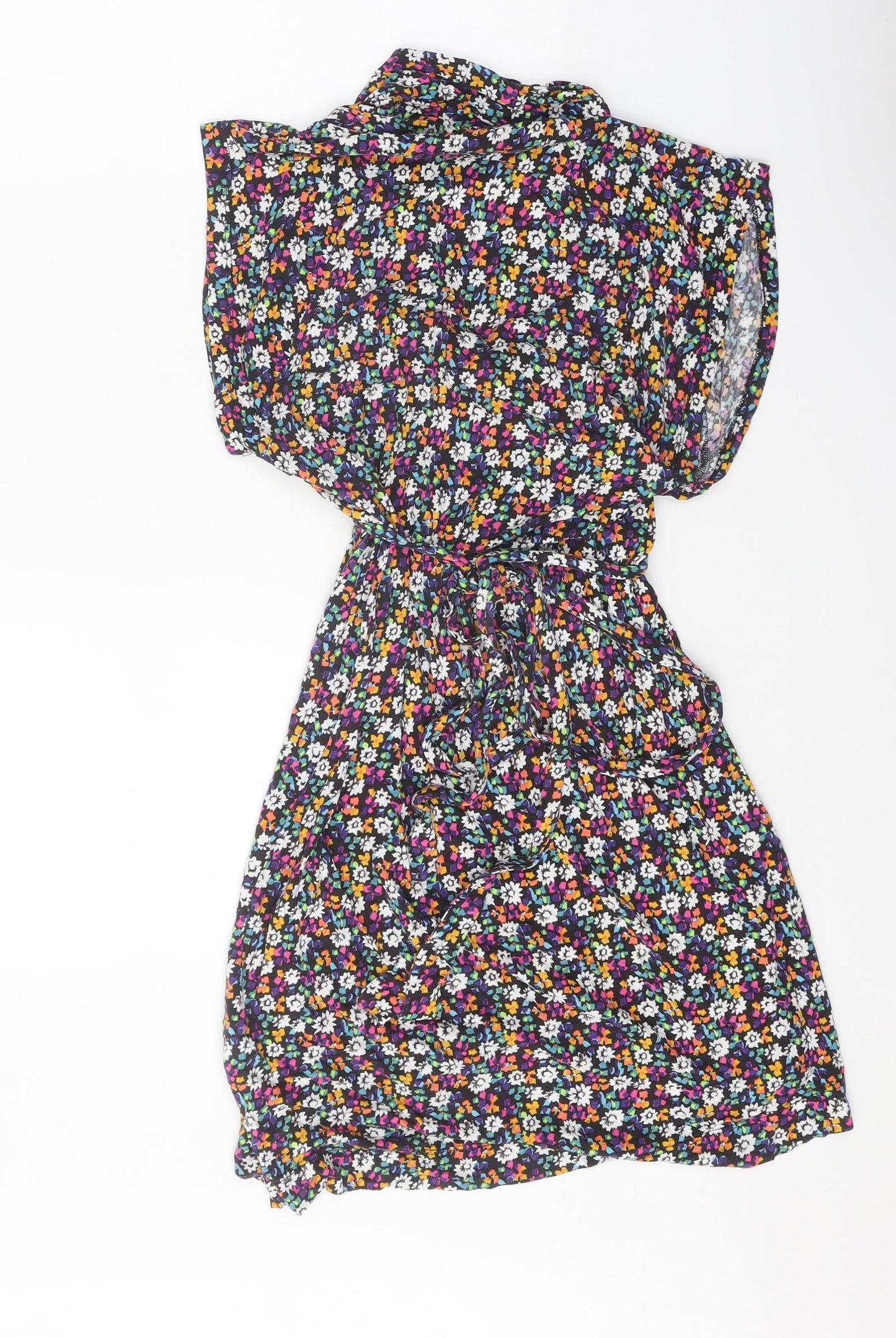 French Connection Womens Multicoloured Floral Viscose Shirt Dress Size 12 V-Neck Tie