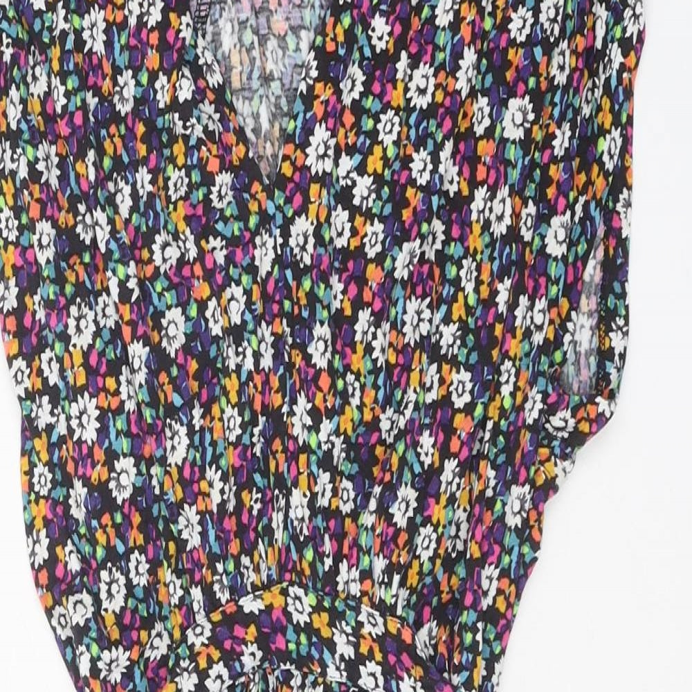 French Connection Womens Multicoloured Floral Viscose Shirt Dress Size 12 V-Neck Tie