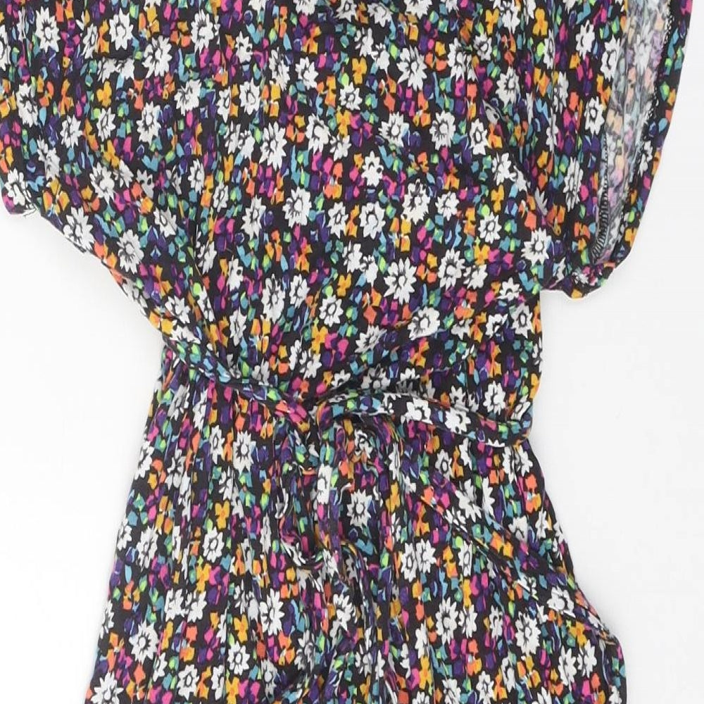 French Connection Womens Multicoloured Floral Viscose Shirt Dress Size 12 V-Neck Tie