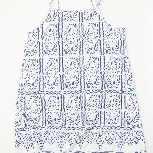 Preworn Womens White Geometric Polyester Trapeze & Swing One Size Scoop Neck Pullover