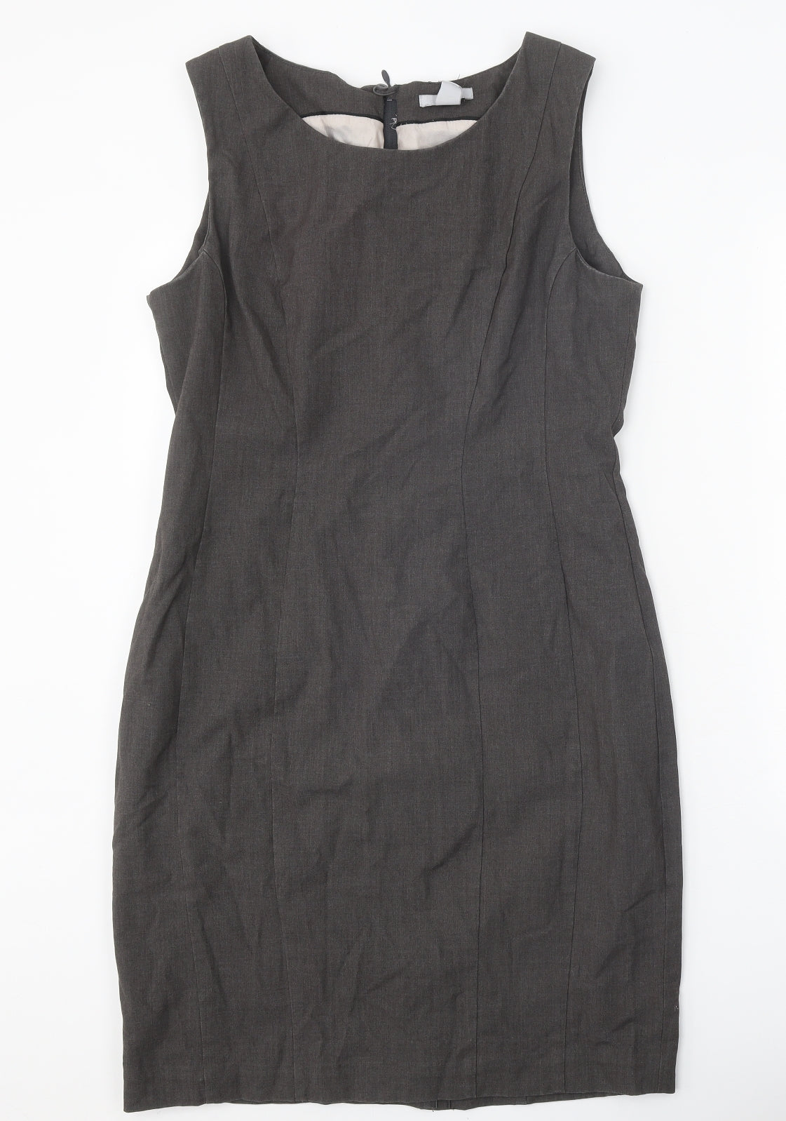 H&M Womens Grey Polyester Sheath Size 14 Scoop Neck Zip