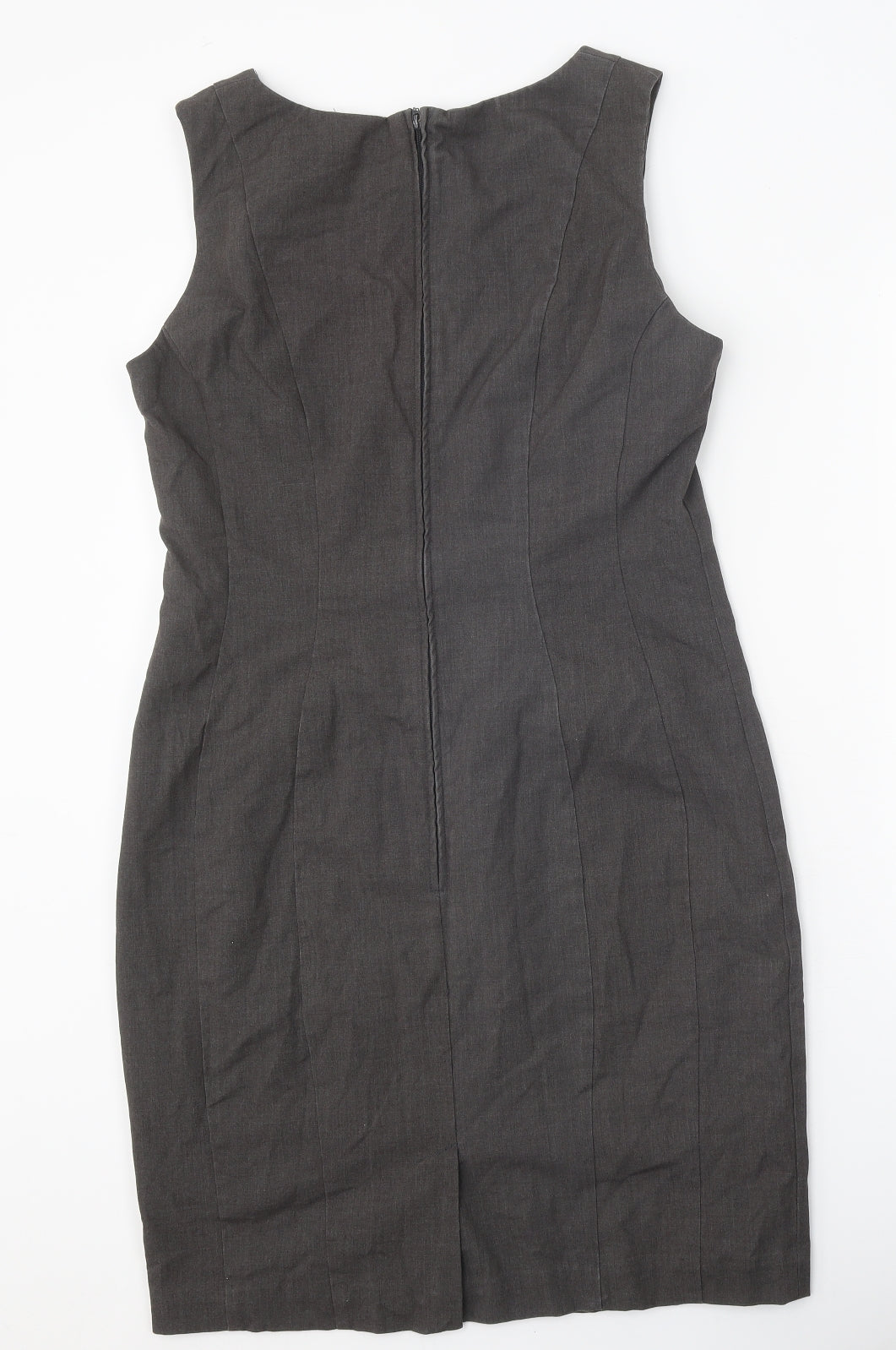 H&M Womens Grey Polyester Sheath Size 14 Scoop Neck Zip