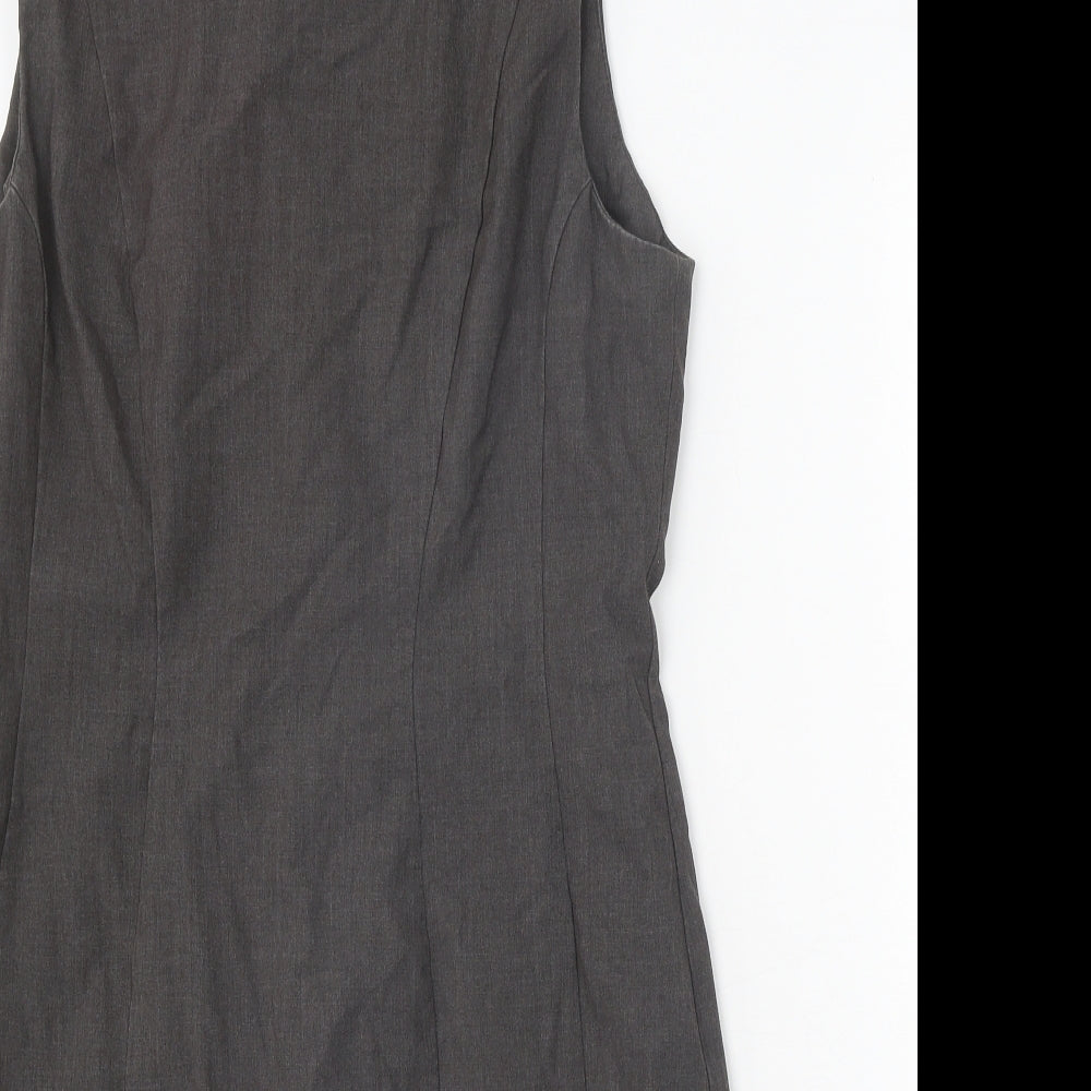 H&M Womens Grey Polyester Sheath Size 14 Scoop Neck Zip
