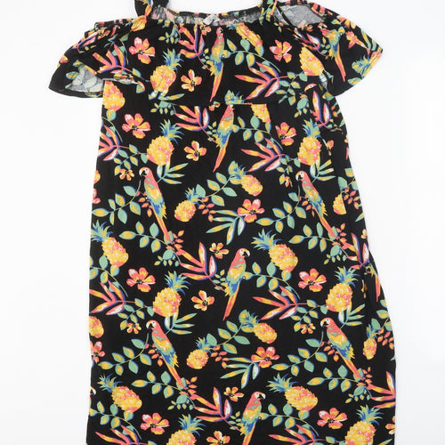 Peacocks Womens Black Geometric Polyester A-Line One Size Square Neck Pullover