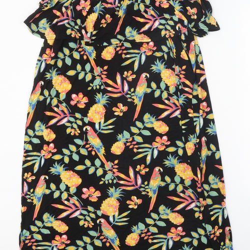 Peacocks Womens Black Geometric Polyester A-Line One Size Square Neck Pullover