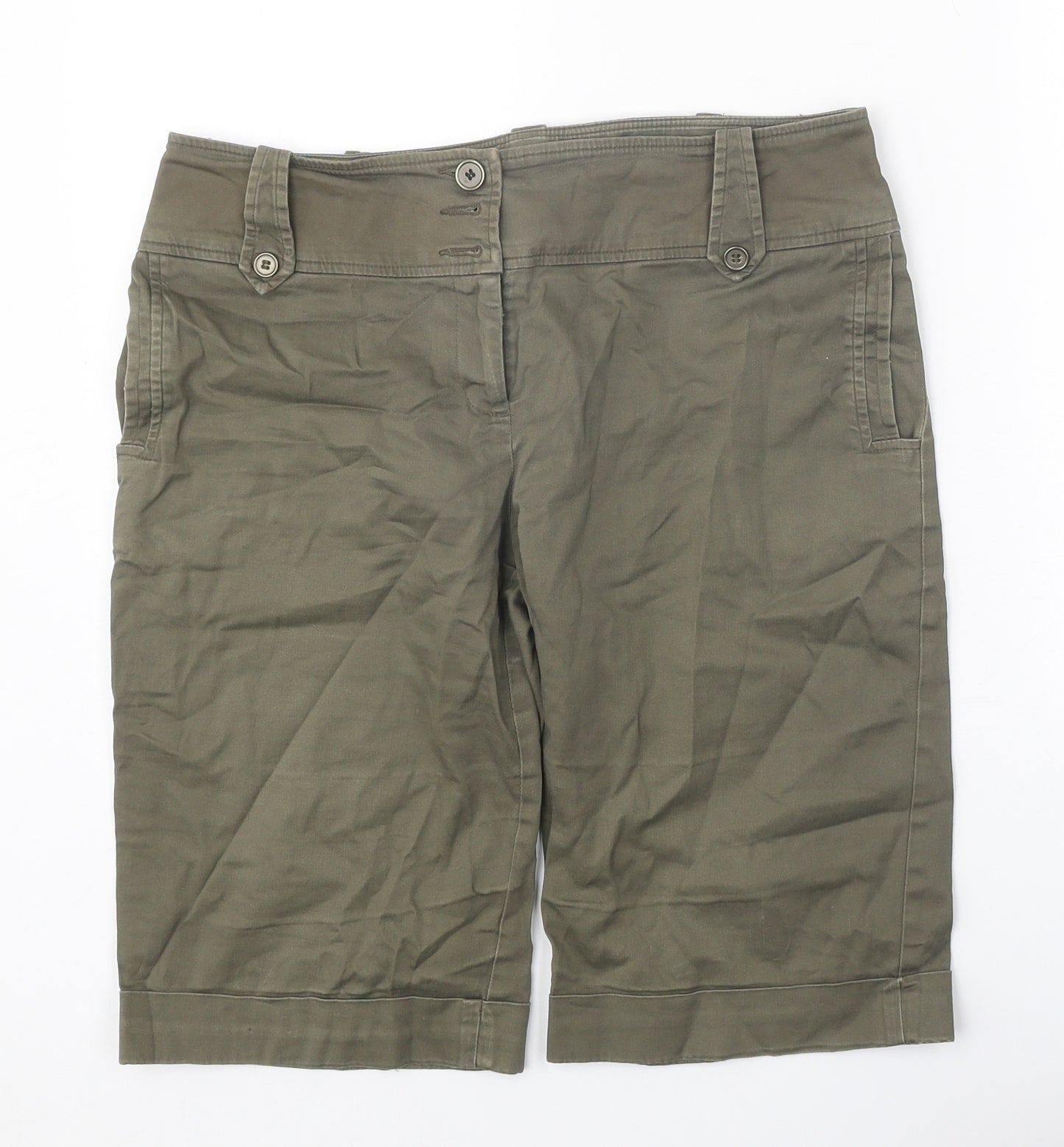 George Womens Green Cotton Chino Shorts Size 12 Regular Zip