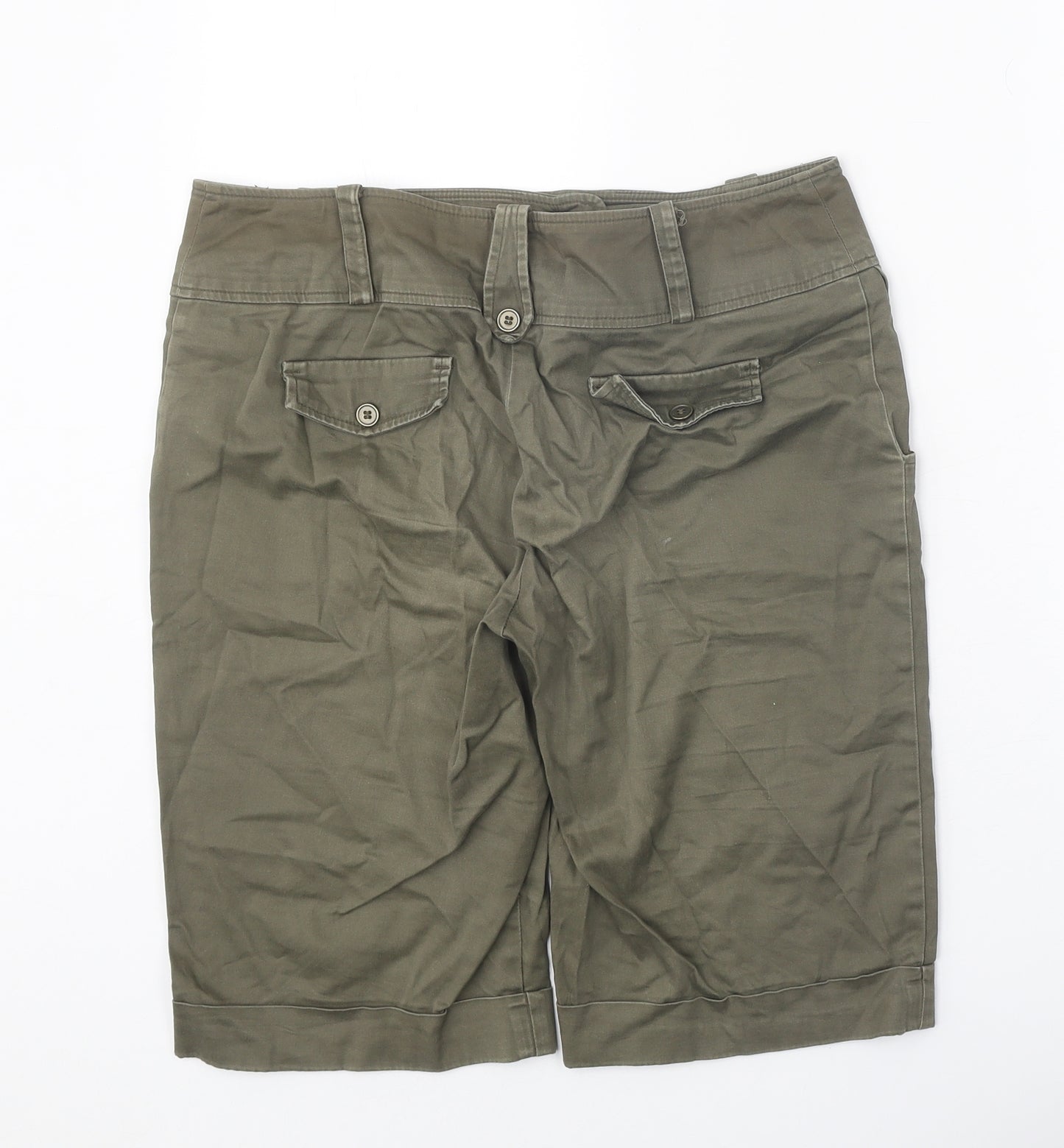 George Womens Green Cotton Chino Shorts Size 12 Regular Zip