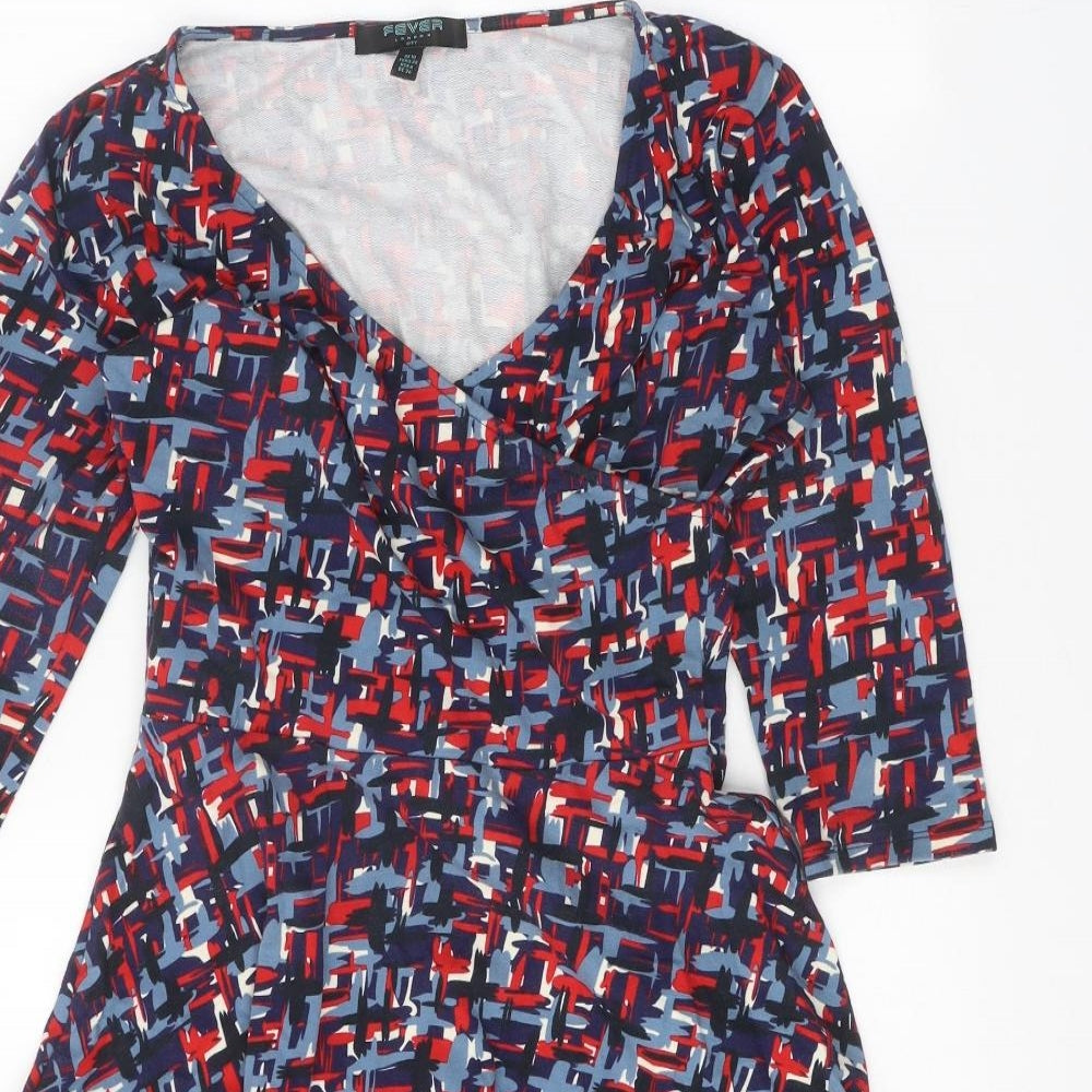 Fever Womens Multicoloured Geometric Cotton Fit & Flare Size 10 V-Neck Pullover