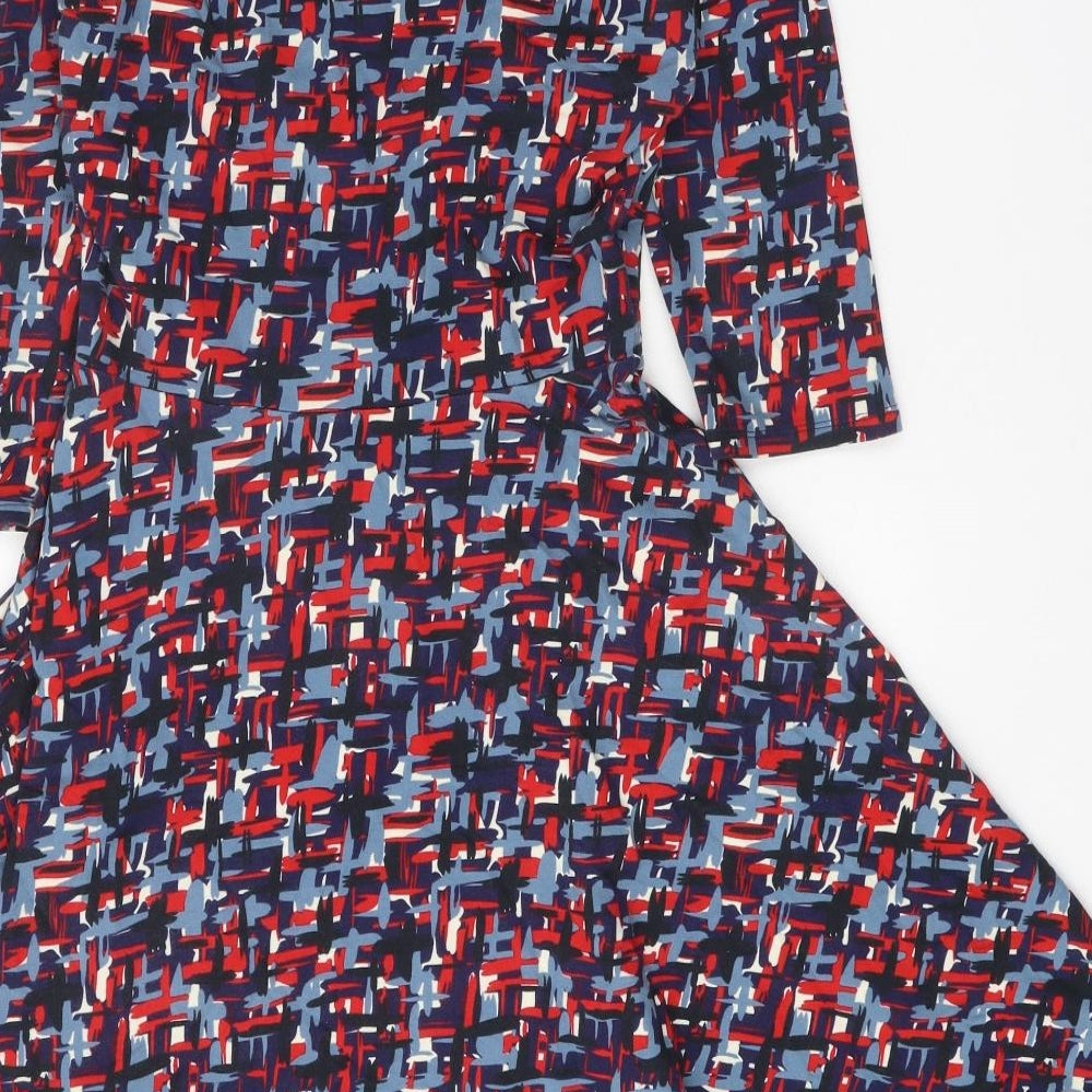 Fever Womens Multicoloured Geometric Cotton Fit & Flare Size 10 V-Neck Pullover