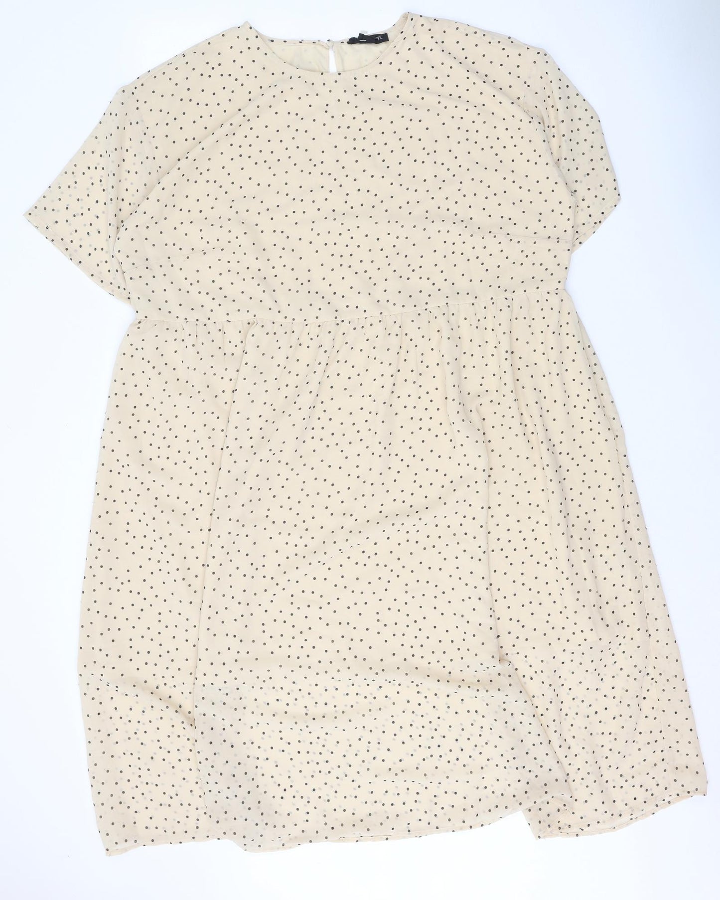 Wednesday's Girl Womens Beige Polka Dot Polyester Shift Size 22 Round Neck Button