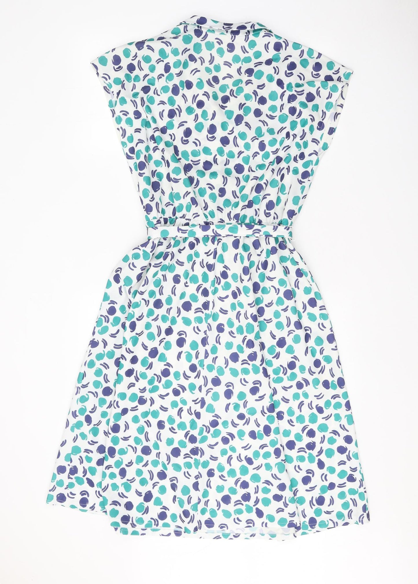 Preworn Womens White Geometric Polyester Skater Dress Size 14 V-Neck Button