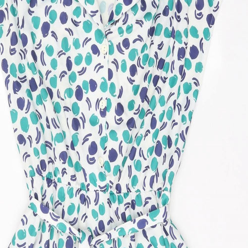 Preworn Womens White Geometric Polyester Skater Dress Size 14 V-Neck Button