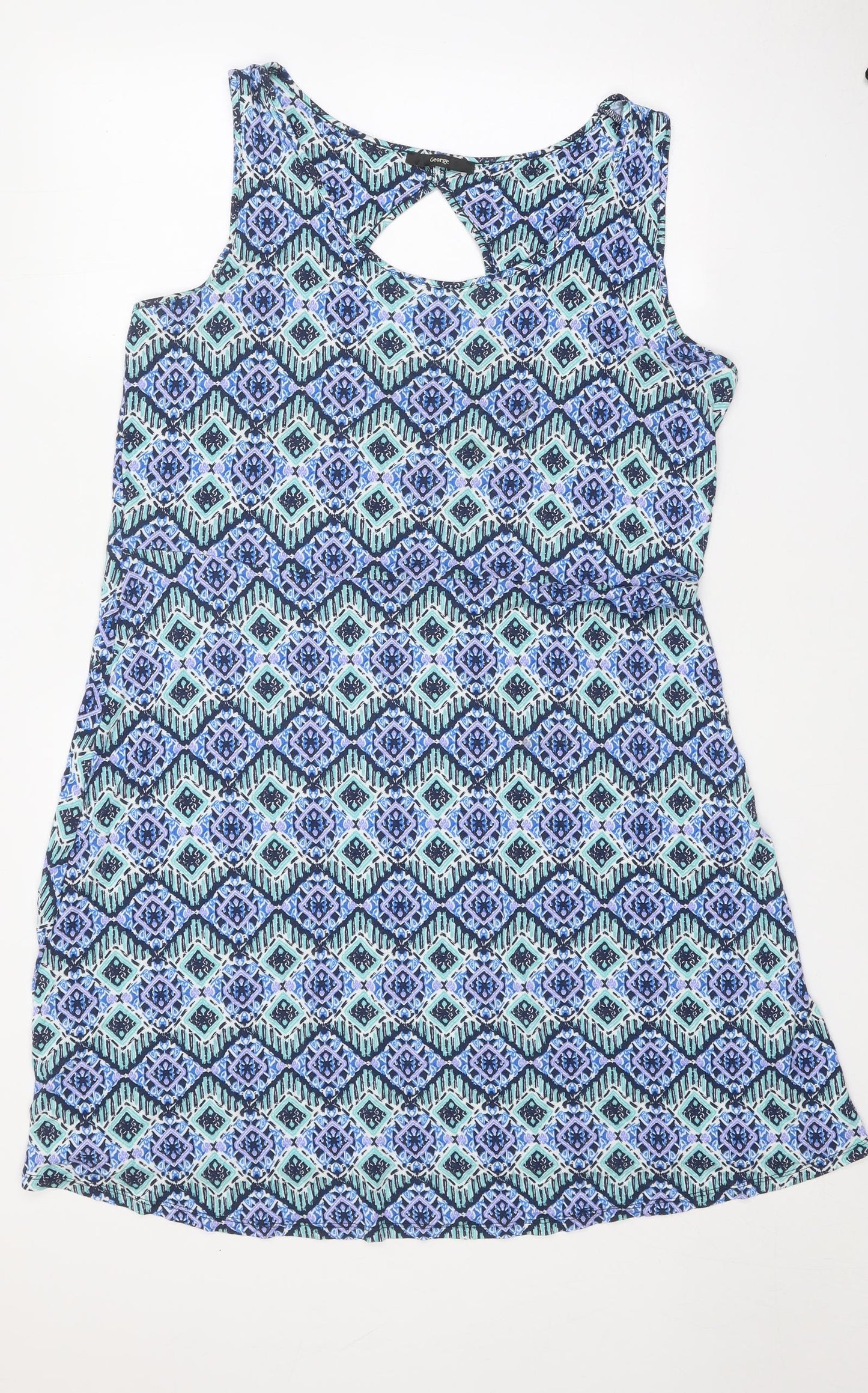 George Womens Blue Geometric Viscose A-Line Size 18 Scoop Neck Pullover