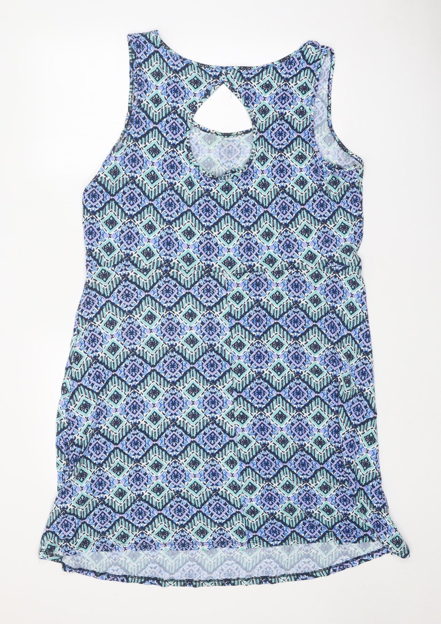 George Womens Blue Geometric Viscose A-Line Size 18 Scoop Neck Pullover