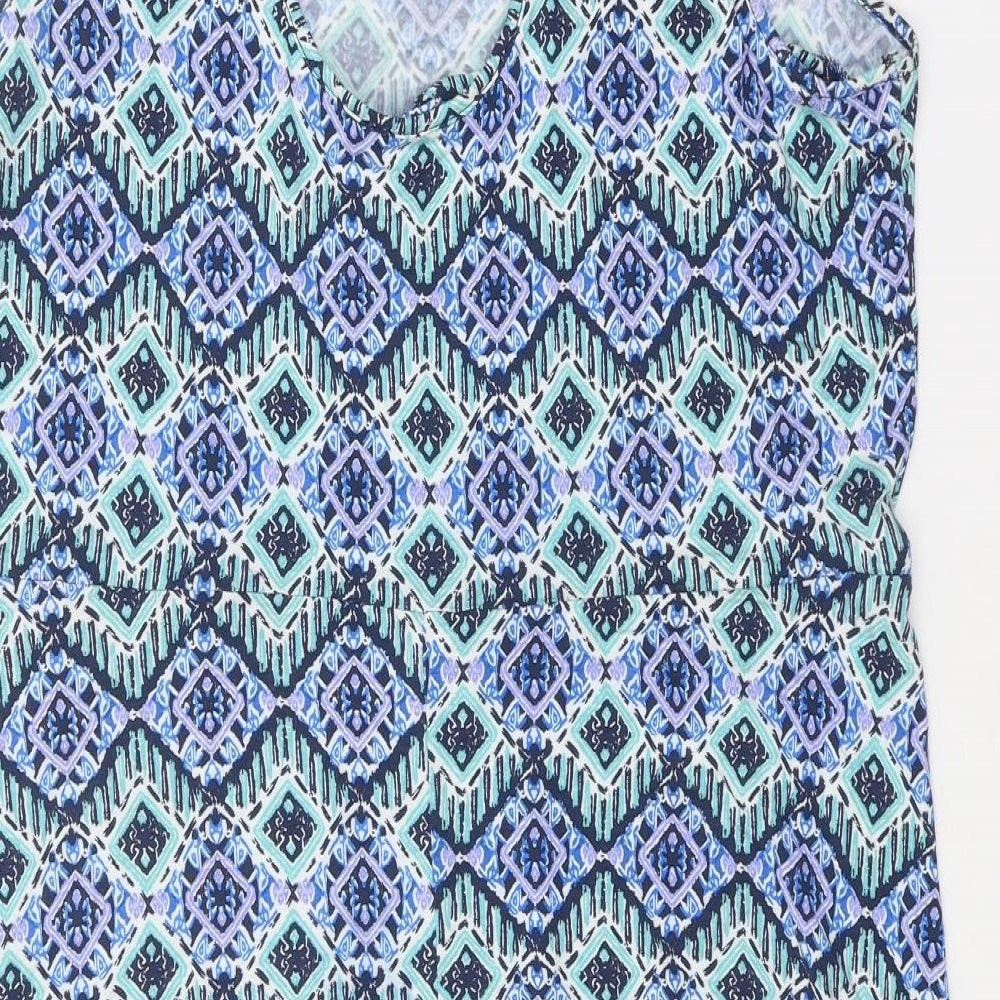 George Womens Blue Geometric Viscose A-Line Size 18 Scoop Neck Pullover