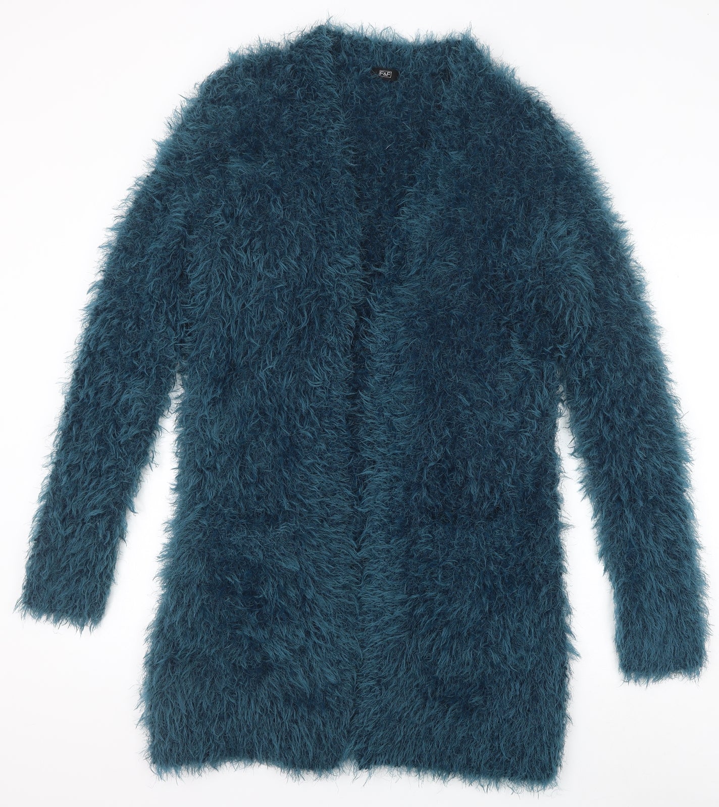 F&F Womens Blue V-Neck Polyester Cardigan Jumper Size 12 - Fluffy