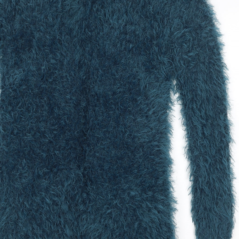 F&F Womens Blue V-Neck Polyester Cardigan Jumper Size 12 - Fluffy