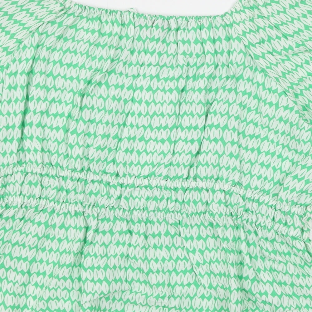 Marks and Spencer Womens Green Geometric Viscose Basic Tank Size 20 Round Neck