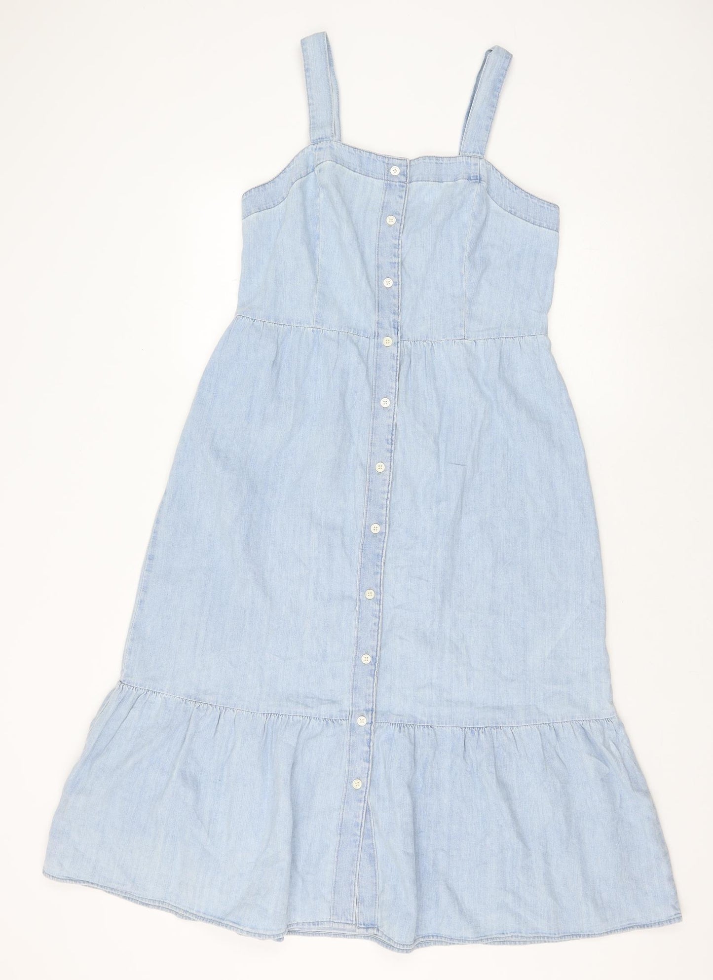 Gap Womens Blue 100% Cotton Pinafore/Dungaree Dress Size 10 Square Neck Button