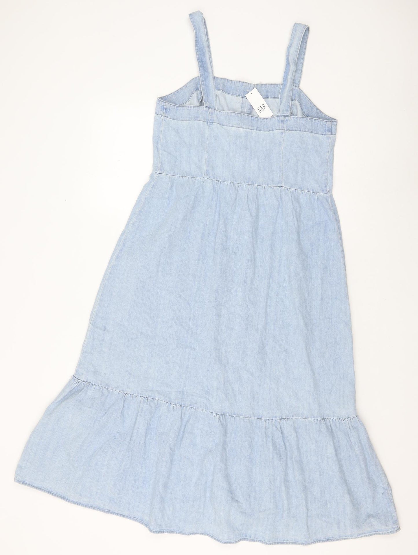 Gap Womens Blue 100% Cotton Pinafore/Dungaree Dress Size 10 Square Neck Button